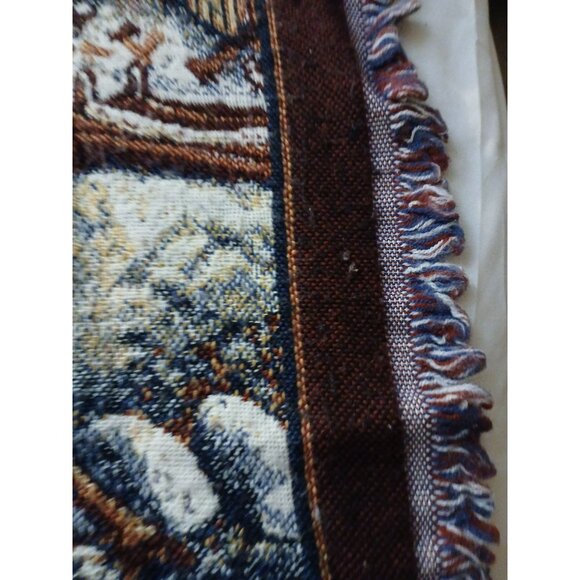 Crown Crafts Winter Scene Sleigh Ride Farm House Throw Blanket Tapestry Vintage - Picture 4 of 14